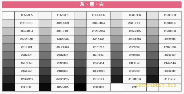 顏色調色盤與色碼表