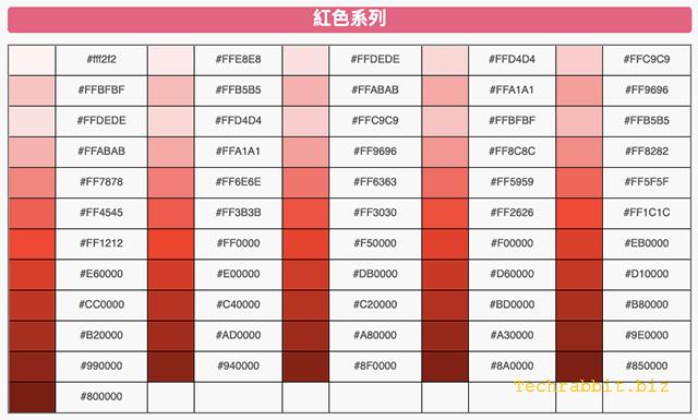 顏色調色盤與色碼表