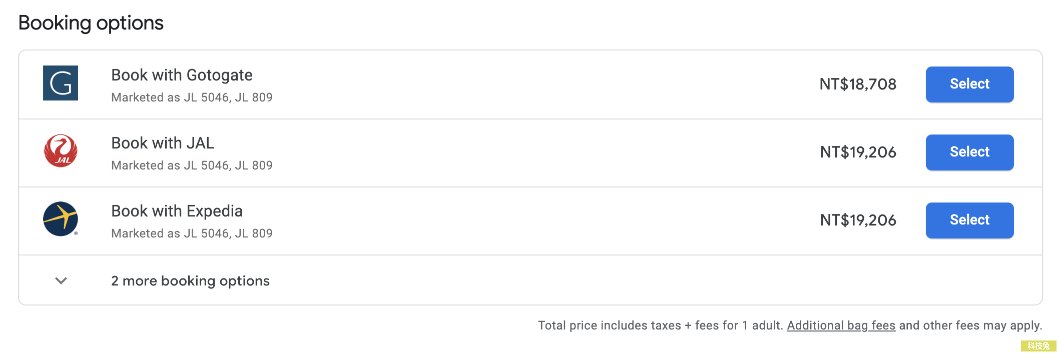 Google flights 線上機票購買
