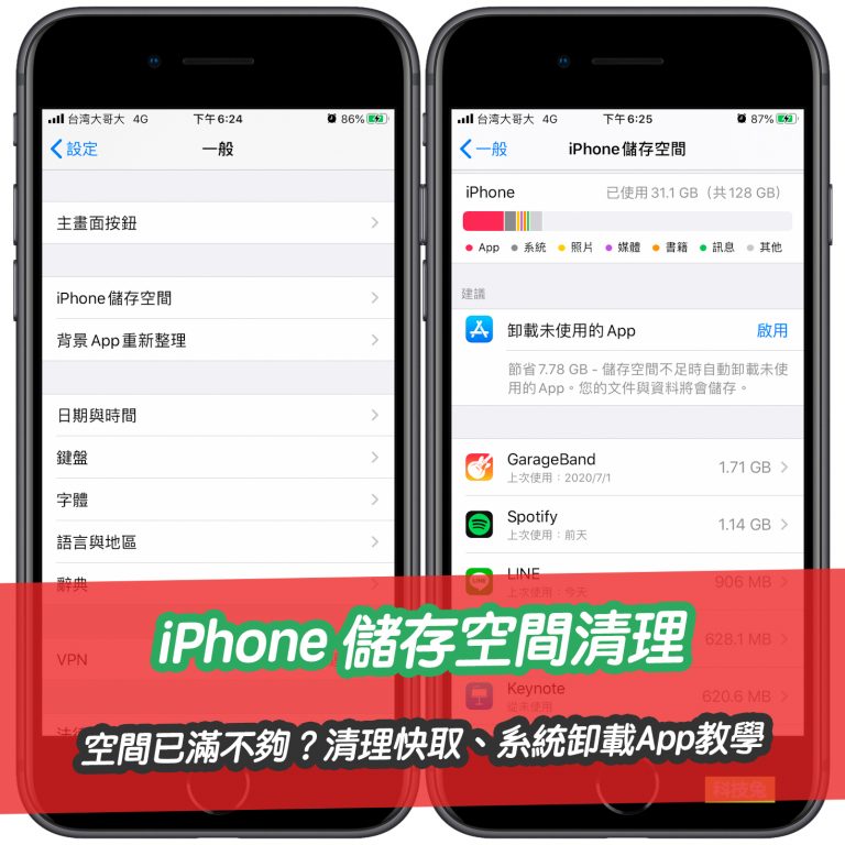 iPhone 儲存空間清理!空間已滿不夠?清理快取、系統卸載App教學 iPhone 儲存空間清理