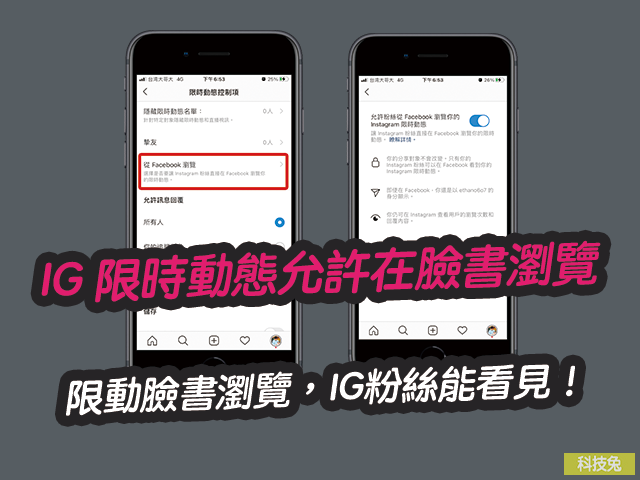 IG 限時動態允許在臉書瀏覽，只有IG粉絲能看見