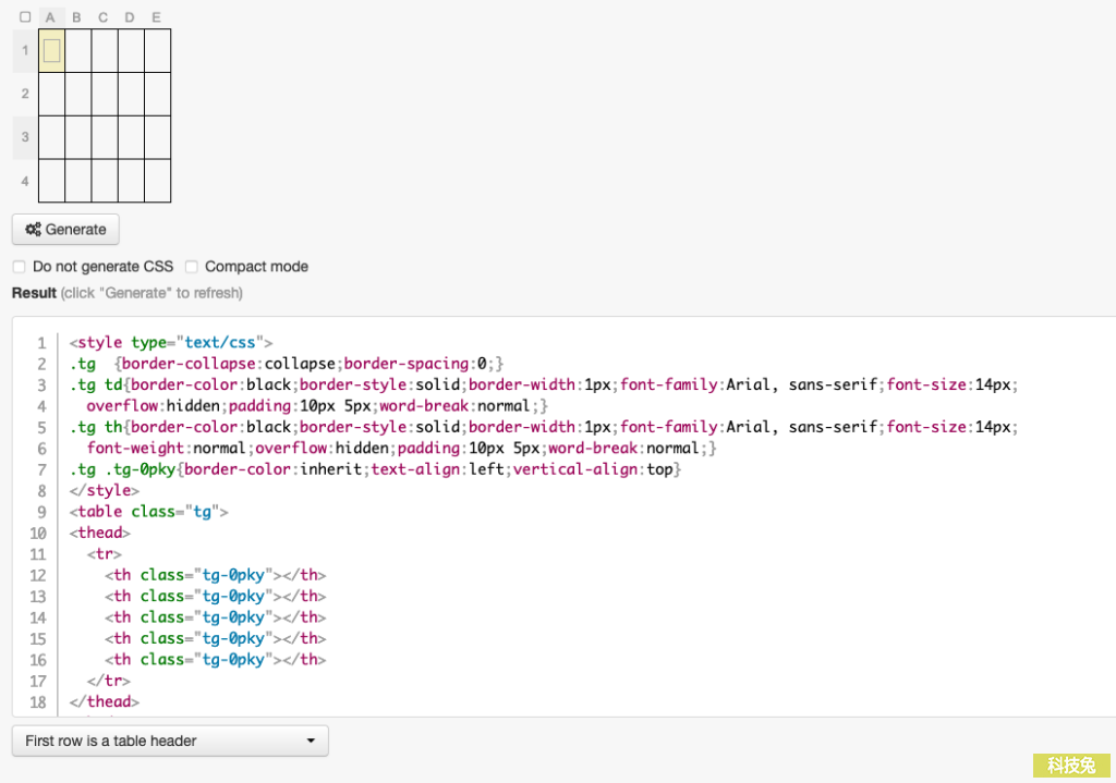 Tables generator 網頁表格線上製作，支援Html、Letex、Markdown