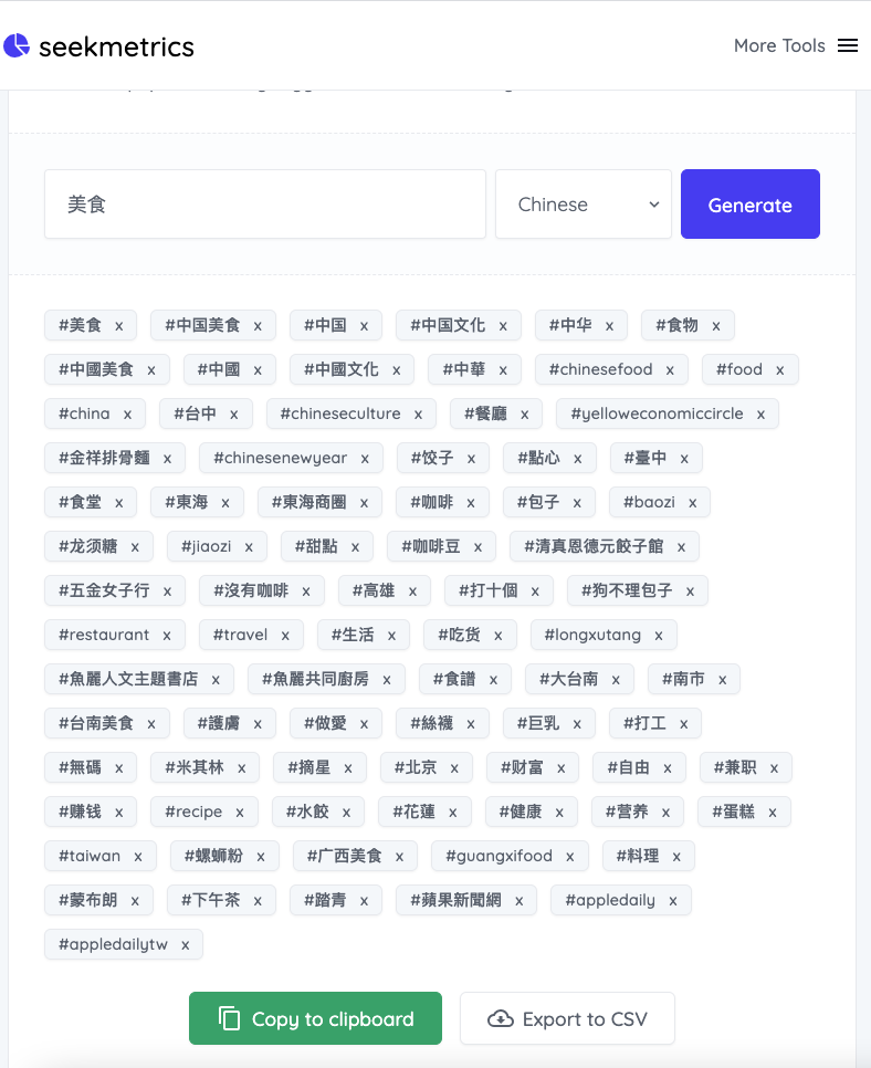 seekmetrics： IG 熱門標籤 Hashtags 產生器