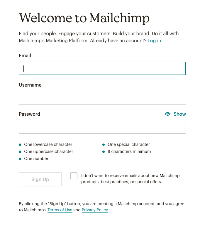 Mailchimp 註冊