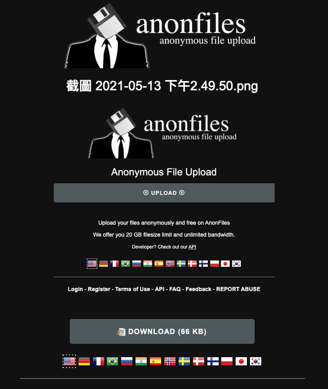 打開檔案下載連結後，可一鍵下載 Anonfiles 檔案