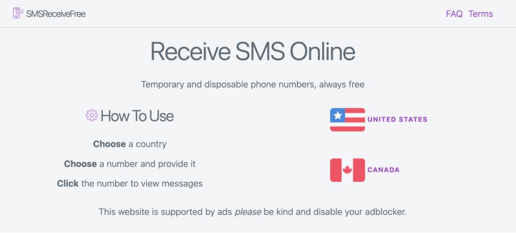 SMS Receive Free 免費臨時手機收取認證碼