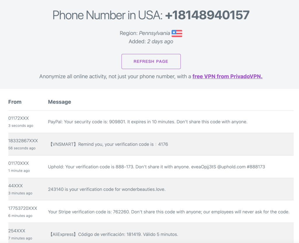 SMS Receive Free 手機收取認證碼