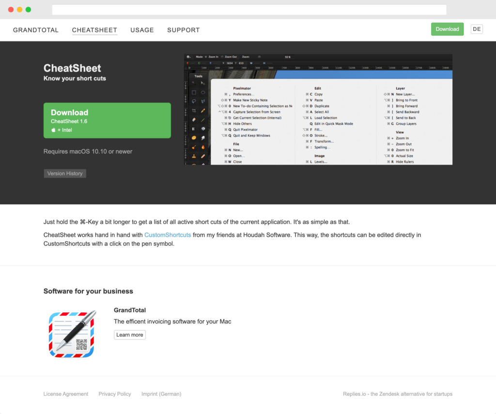 CheatSheet 顯示 MAC 應用程式快捷鍵