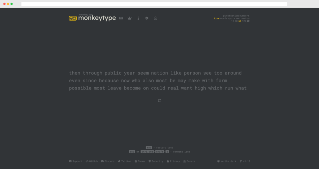 Monkeytype 英打測驗、線上英打練習、測驗英文打字速度