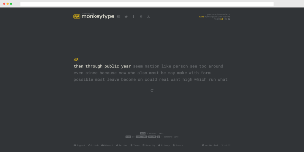Monkeytype 英打測驗、線上英打練習、測驗英文打字速度