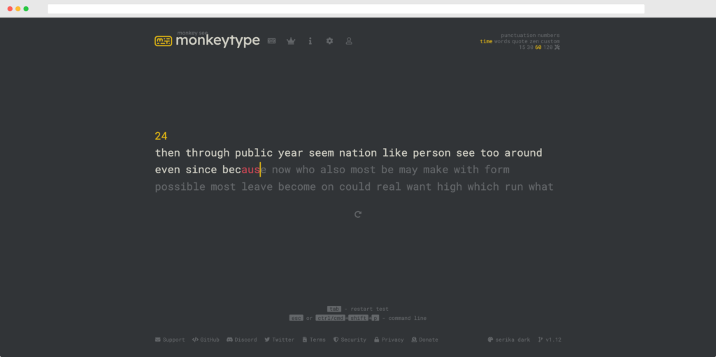 Monkeytype 英打測驗、線上英打練習
