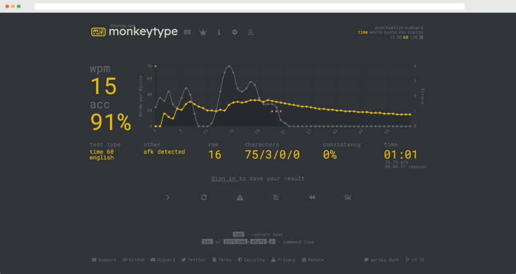 Monkeytype 英打測驗、線上英打練習