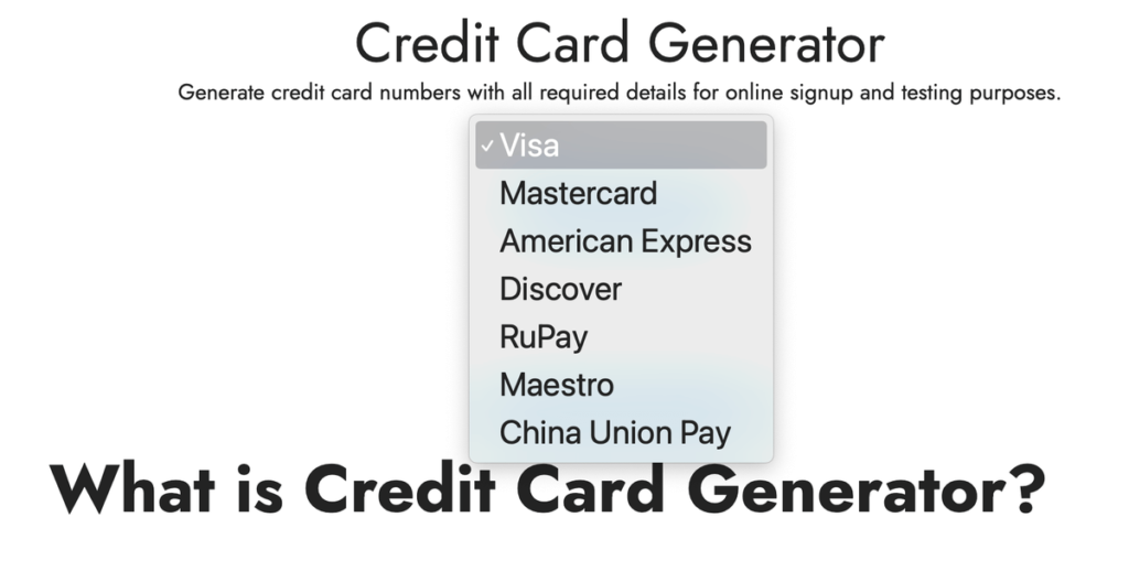 信用卡卡號產生器：Visa Mastercard American Express Discover RuPay Maestro China Union Pay