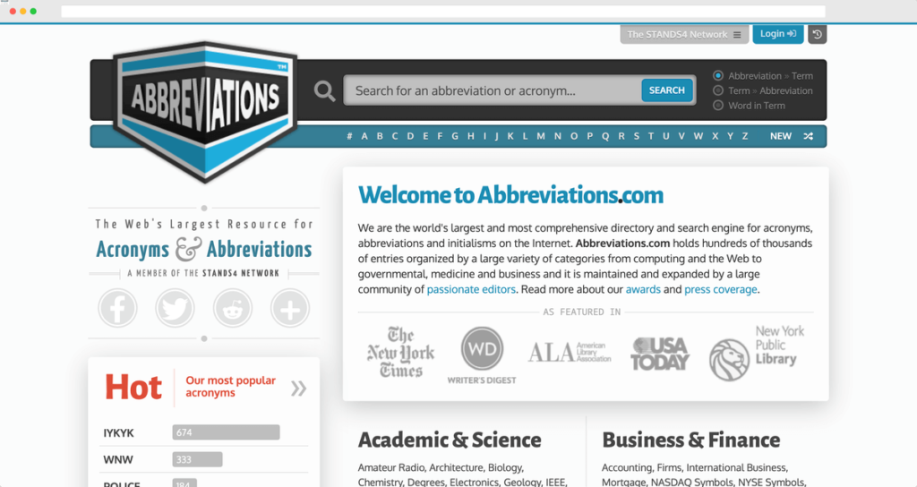 Abbreviations 英文縮寫查詢網站 Abbreviations 英文縮寫查詢網站