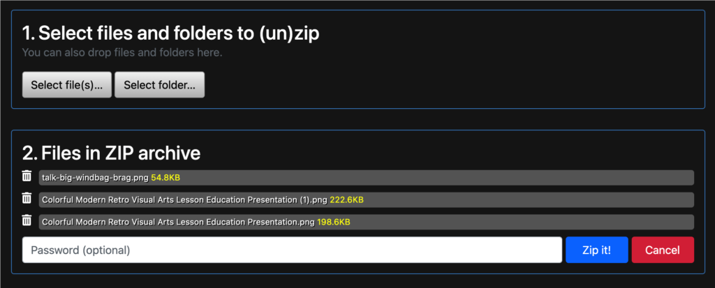 Files2Zip 線上壓縮檔案，將多個檔壓縮成 ZIP 檔並下載