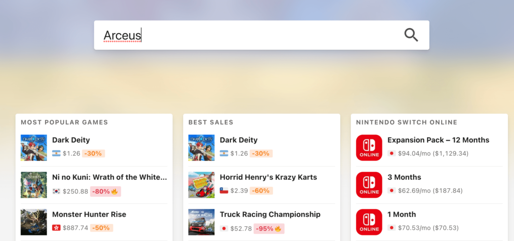 eShop Prices 線上 Switch 遊戲比價網站，購買跨區最便宜價格數位版遊戲