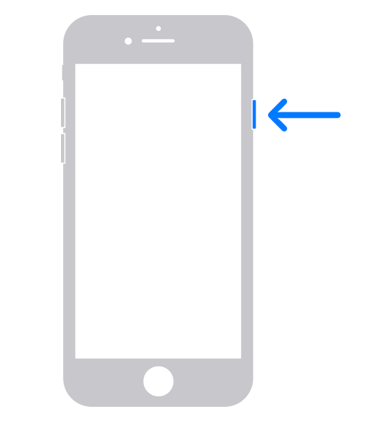 iPhone SE（2 代或3 代）、iPhone  8、7 或 6 關機鍵