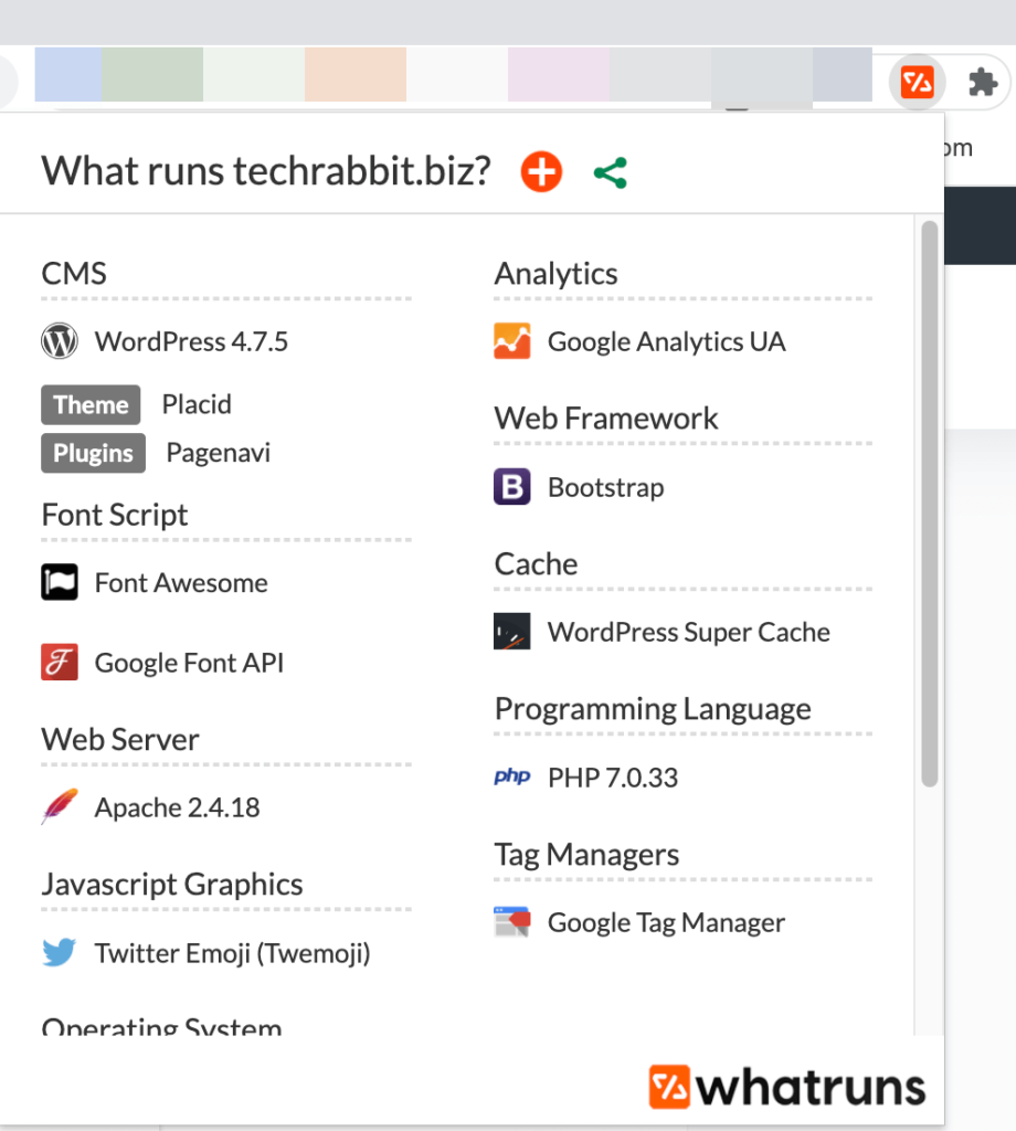 WhatRuns 查詢網站使用的主機、伺服器、第三方服務、佈景主題