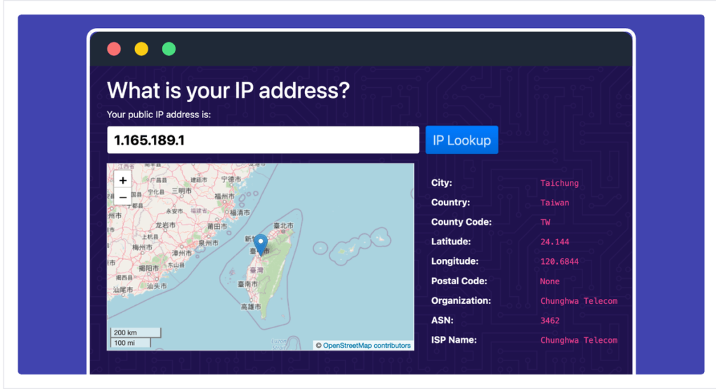 IP.ME 網頁顯示電腦網路連線 IP 位址