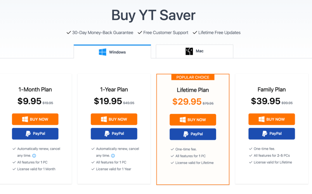 YTSaver 購買方案 YTSaver 購買方案