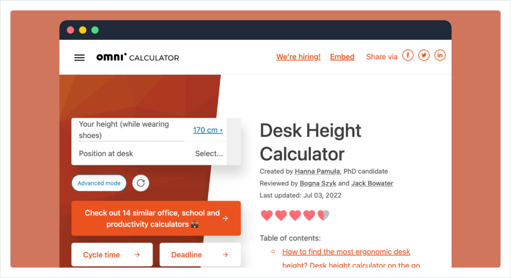 Desk Height Calculator 計算辦公桌椅與電腦桌高度