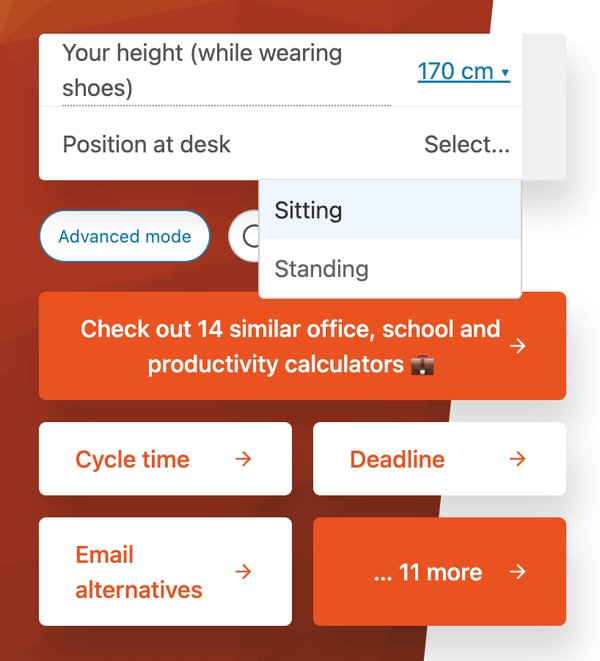 Desk Height Calculator 計算辦公桌椅與站立式電腦桌合適高度!線上計算機 Desk Height Calculator 計算辦公桌椅與站立式電腦桌合適高度!線上計算機