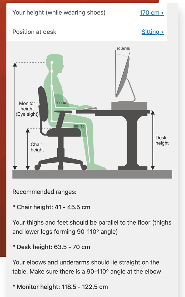 Desk Height Calculator 計算辦公桌椅與站立式電腦桌合適高度！線上計算機