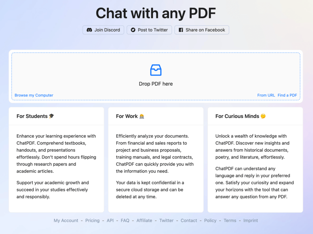 ChatPDF 讓AI替你閱讀 PDF 內容,快速整理 PDF 摘要重點並回答問題 ChatPDF 讓AI替你閱讀 PDF 內容,快速整理 PDF 摘要重點並回答問題