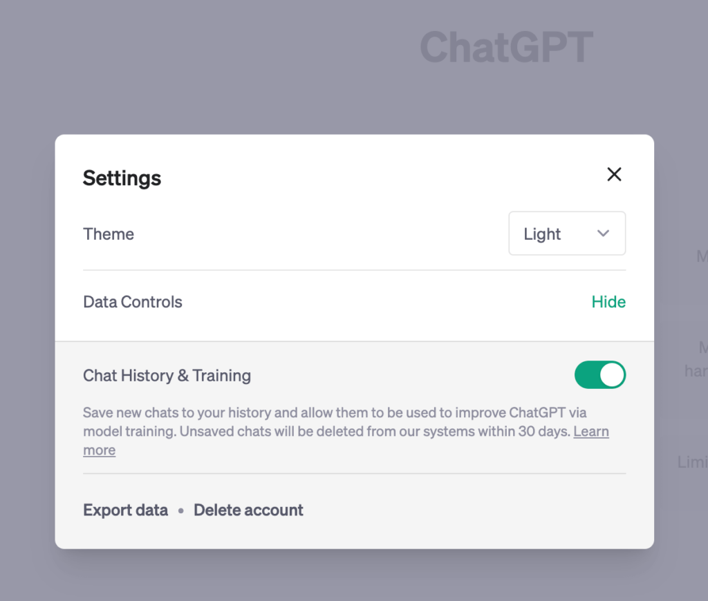 ChatGPT 開啟關閉儲存對話紀錄，匯出 ChatGPT 對話內容資料！設定教學