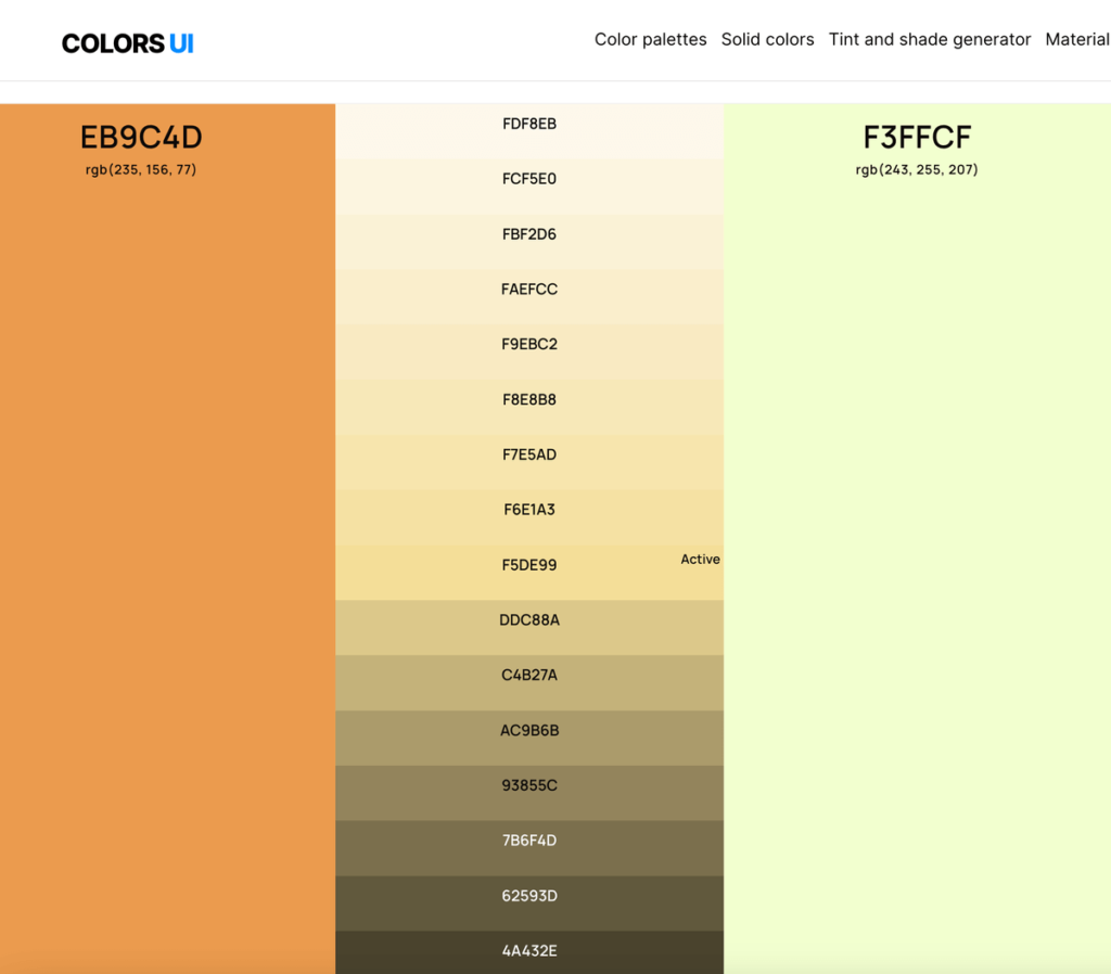 Colors UI 線上調色盤，網站網頁配色參考工具