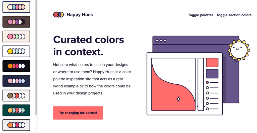 Happy Hues 調色盤配色組合，網站範例配色參考