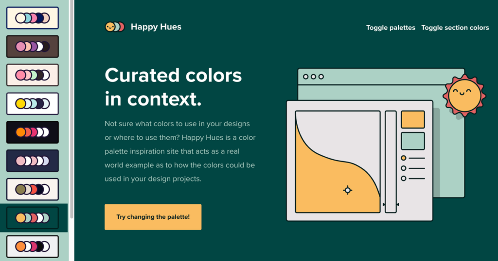 Happy Hues 近20種調色盤配色組合，提供網站範例配色參考！