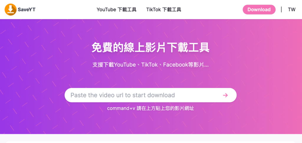 SaveYT 下載 YouTube 和 TikTok 影片的免費影片下載工具