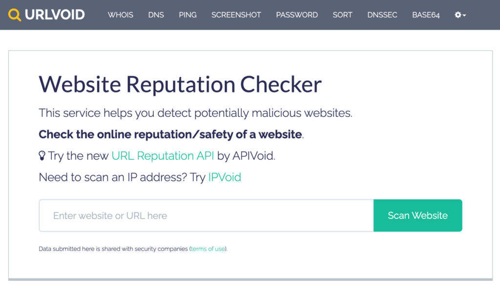 URLVoid 網站安全檢測引擎，檢查網站網頁是否為不安全網站