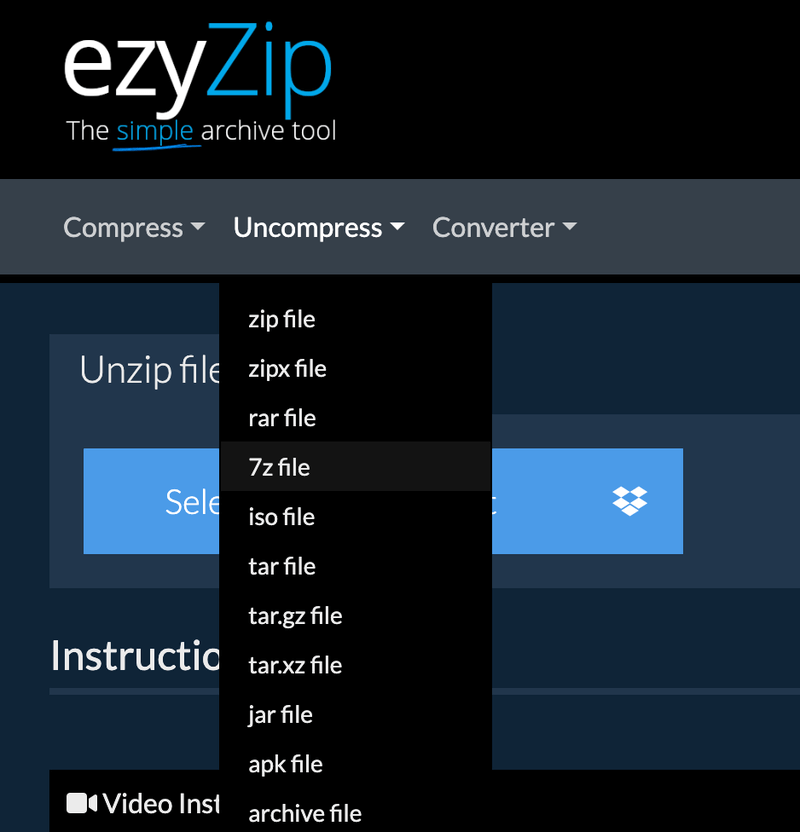 ezyZip 線上免費壓縮解壓縮工具，支援rar/zip/7z/tar 多種解壓縮格式