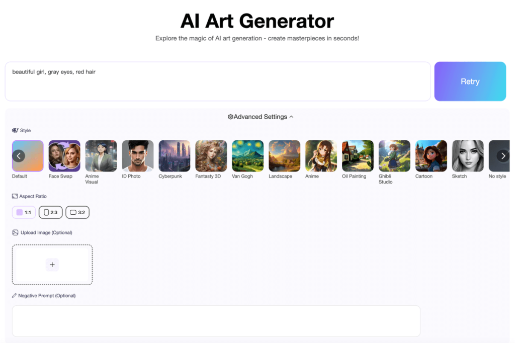 ArtGuru 免費AI 繪圖產生器，可生成藝術動漫卡通等人物照片