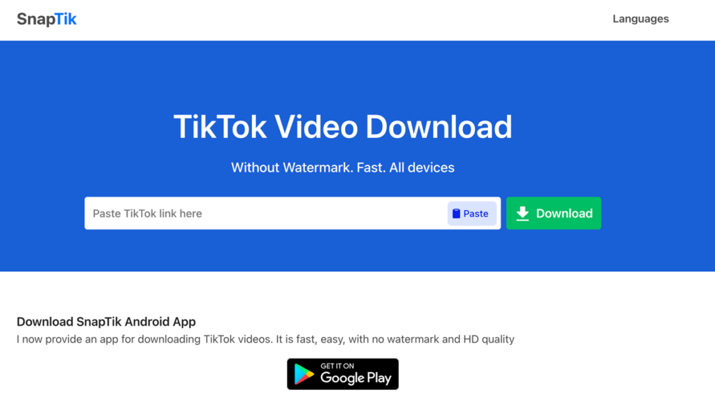 SnapTik 免費抖音影片下載工具，Tiktok 無浮水印高畫質影片下載