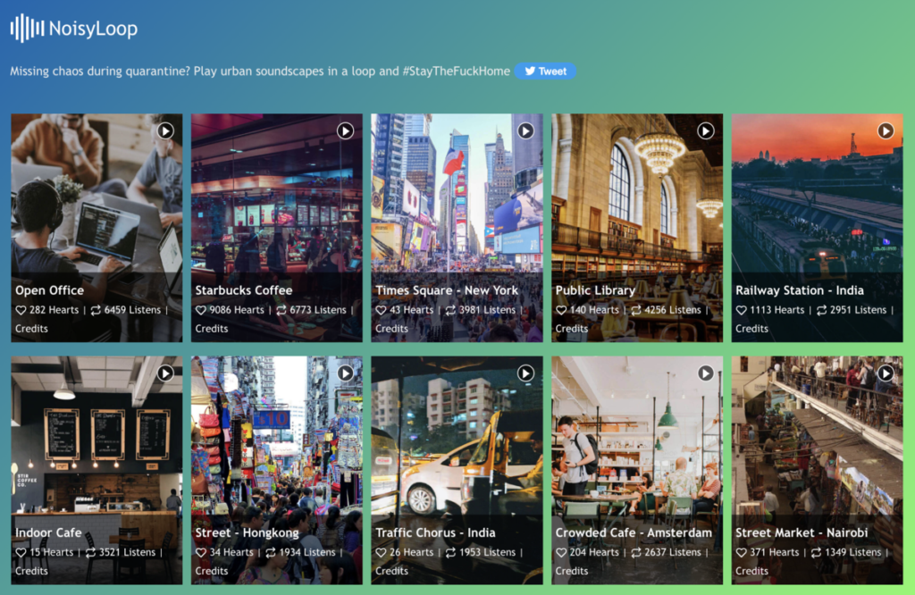 NoisyLoop 線上城市噪音播放網站，模擬人群環境聲提高工作專注度