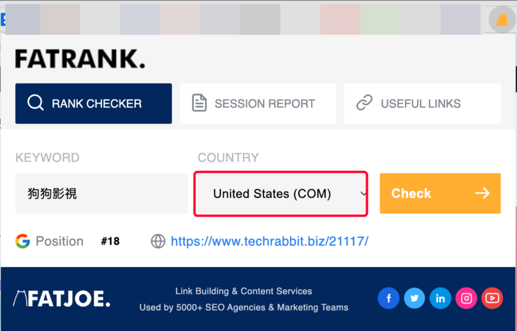 FATRank 一鍵查詢網站的 Google 關鍵字排名，可選擇搜尋地區