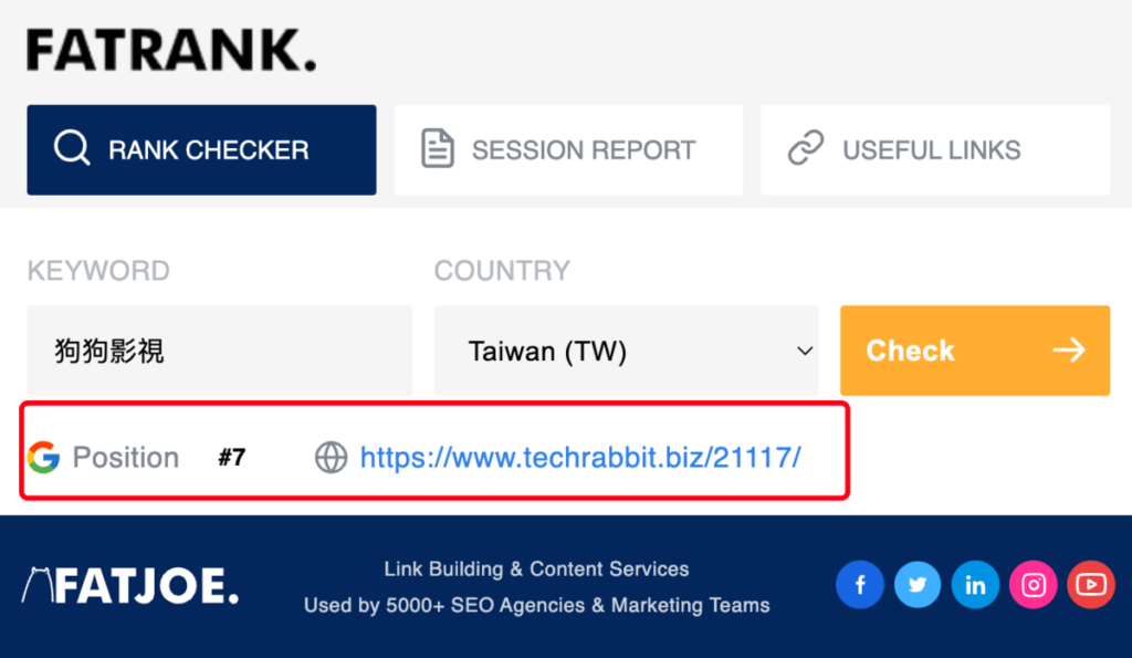 FATRank 一鍵查詢網站的 Google 關鍵字排名，可選擇搜尋地區