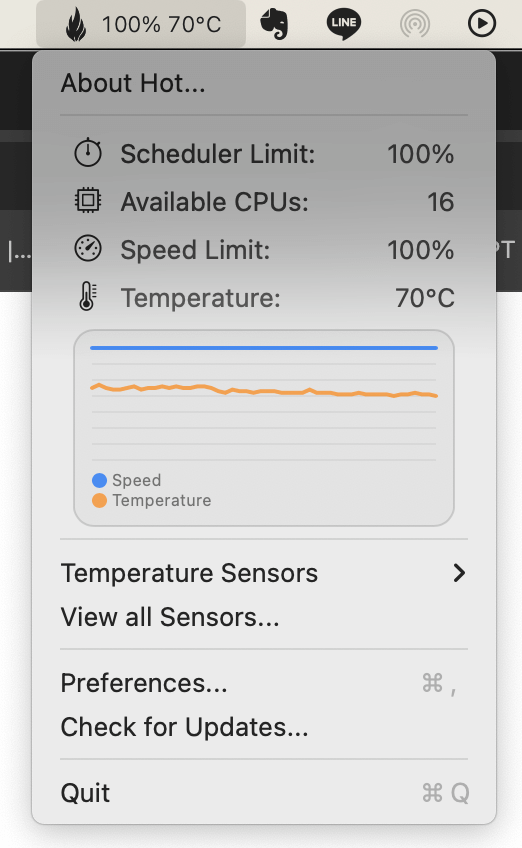 HOT 好用的 MAC 溫度監控軟體，在 MAC 螢幕上方顯示 CPU 溫度
