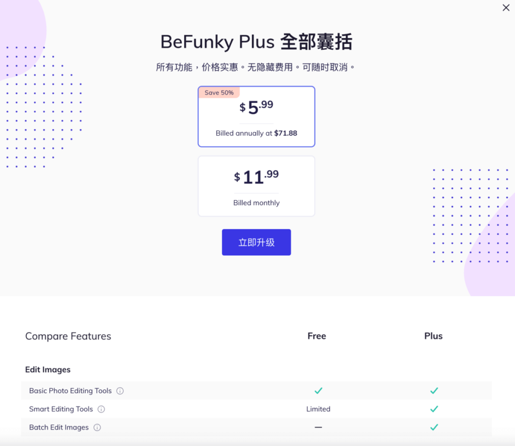 BeFunky 免費線上圖片編輯工具，支援照片拼貼且升級價格便宜