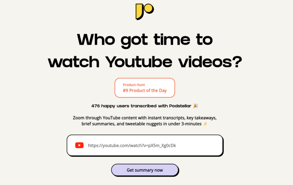 Podstellar 免費將 YouTube 影片轉成文字重點摘要，還可下載逐字稿