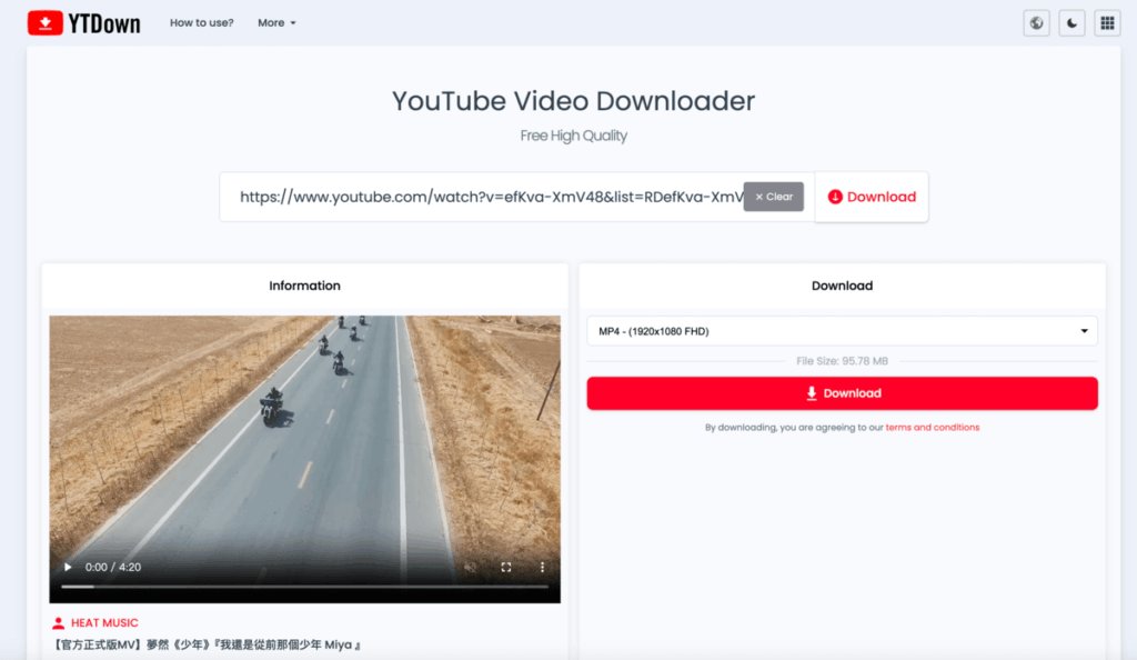 YTDown 免費 YouTube 影片音樂下載工具,支援高畫質1080P MP4 線上下載! YTDown 免費 YouTube 影片音樂下載工具,支援高畫質1080P MP4 線上下載!