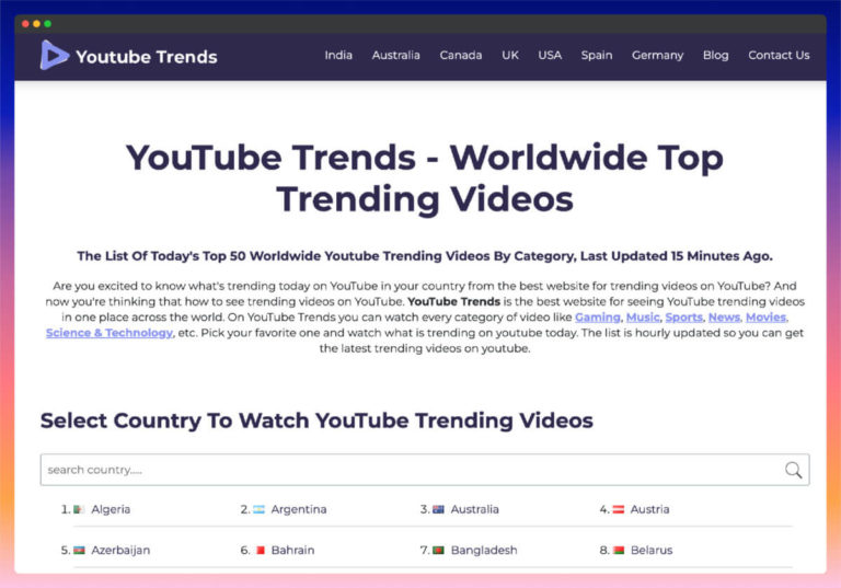 YTTrendz 追蹤 Youtube 每日最熱門各國影片
