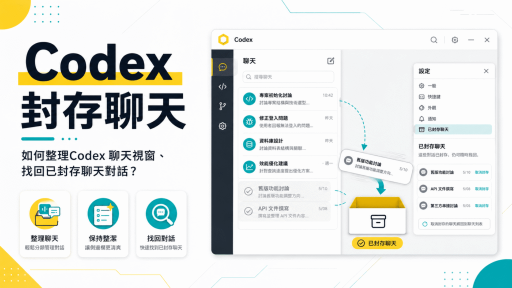 Codex 封存聊天：如何整理Codex 聊天視窗、找回已封存聊天對話？教學