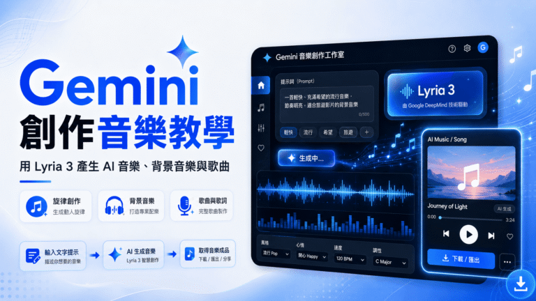 Gemini 創作音樂教學：用 Lyria 3 產生 AI 音樂、背景音樂與歌曲