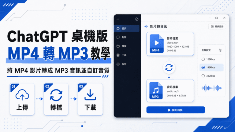 ChatGPT 桌機版 MP4 轉 MP3 教學:將 MP4 影片轉成 MP3 音訊並自訂音質 ChatGPT 桌機版 MP4 轉 MP3 教學