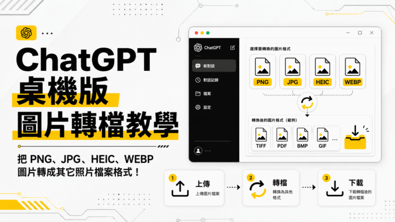 ChatGPT 桌機版圖片轉檔教學:把 PNG、JPG、HEIC、WEBP 圖片轉成其它照片檔案格式! ChatGPT 桌機版圖片轉檔教學:把 PNG、JPG、HEIC、WEBP 圖片轉成其它照片檔案格式!