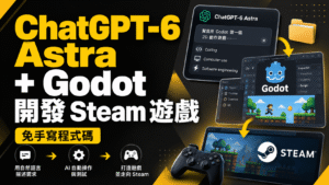 用 ChatGPT GPT-6 Astra + Godot 快速開發 Steam 遊戲!不需要寫程式碼也能開發遊戲! 用 ChatGPT-6 Astra + Godot 快速開發 Steam 遊戲!